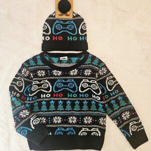 LITTLE GENT Boys Set Fair Isle Christmas Sweater Pullover + Hat Size 5